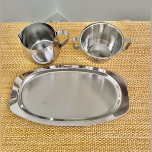 Vintage Lundtofte Danish Stainless Cream and Sugar, and Tray